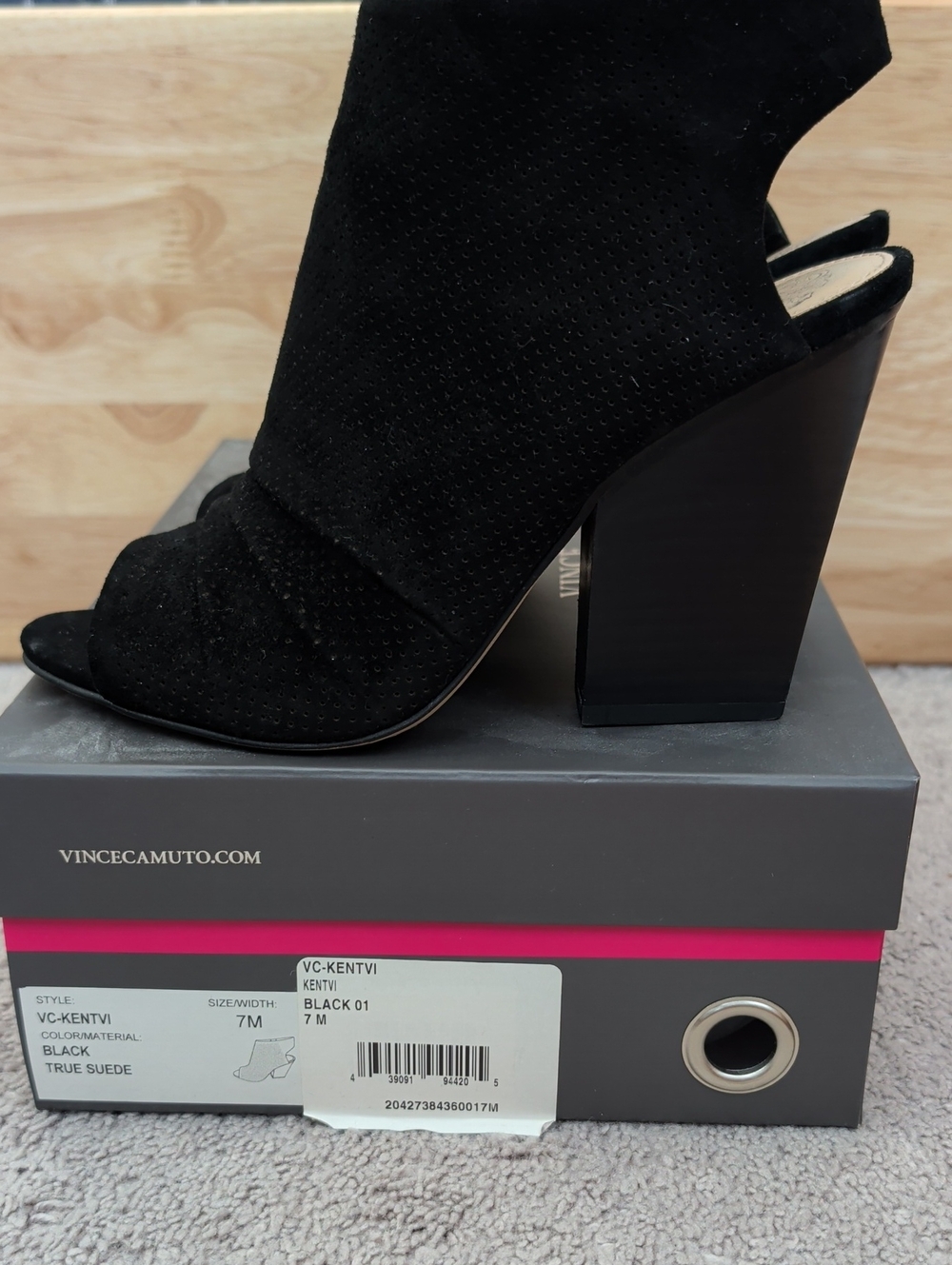 Vince Camuto Kentvi Black Peep-Toe Block Heel Slingback Booties